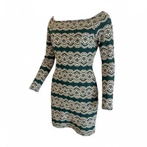 Gianni Bini Emerald Green and Gold Lace BodyCon Dress- sz M